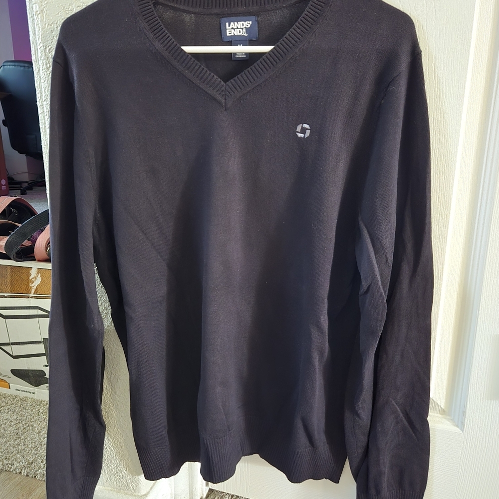 Lands' End Black V-Neck Sweater Classic Knit